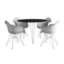 Ver imagem 2 de Mesa Jantar Redonda 90cm Preta Clips 3 Pés com 4 Poltronas Eiffel Eames Daw Brancas Ferro Branco