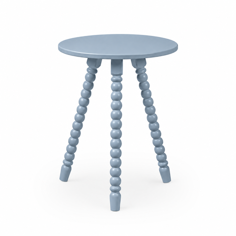 Mesa Lateral de Apoio em Madeira Maciça com Design Torneado Azul