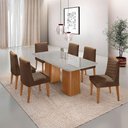 Ver imagem 1 de Mesa de Jantar Eloise Tampo Mdf Vidro com 6 Cadeiras Moderna Veludo Marrom/off White/naturale