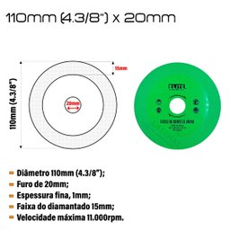 Elite - Kit 5 Discos para Cortar Vidro Piso Porcelanato 110mm - 2