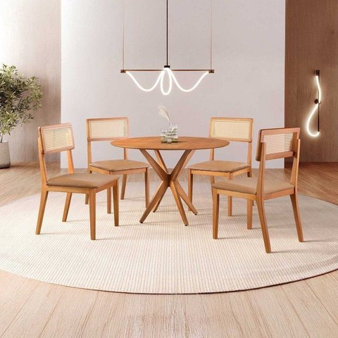 Conjunto de Sala de Jantar Mesa 108 cm com 4 Cadeiras Ava Marrom/Caramelo