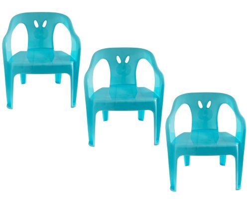 3 Cadeiras Mini Poltrona Infantil de Plástico Azul