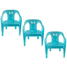 3 Cadeiras Mini Poltrona Infantil de Plástico Azul - 1