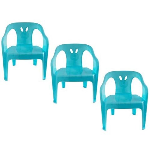 3 Cadeiras Mini Poltrona Infantil de Plástico Azul