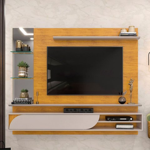 Painel para TV 60 pol com Bancada Suspensa 180cm Judá D05 Cedro Bali - Lyam Decor