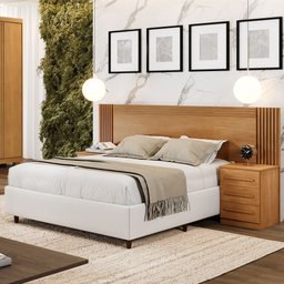 Cabeceira Extensiva Ripada para Box Valência 140-160 Cm com 2 Mesas de Cabeceira - Benetill - 2