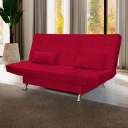 Sofá Cama Casal com Almofadas Gabriella Suede Vermelho - 2