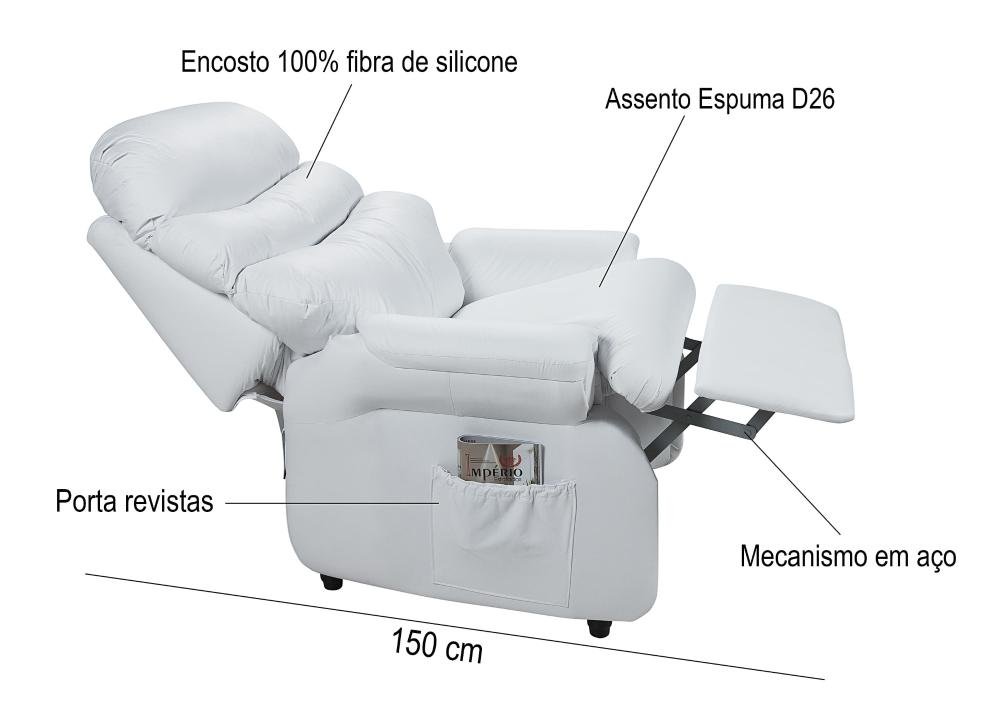 Cadeira Poltrona Estética Cílios Reclinável Barão com Assento de Elevação Corano Branco 036 - 6