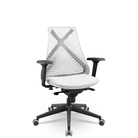 Cadeira Plaxmetal Bix X+ Base Italia Mecanismo Sincron Tela Branca Assento Poliéster Branco