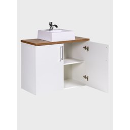 Gabinete para Banheiro com Cuba e Espelheira 80cm Mdf Freijo com Branco Paris - On Móveis - 14