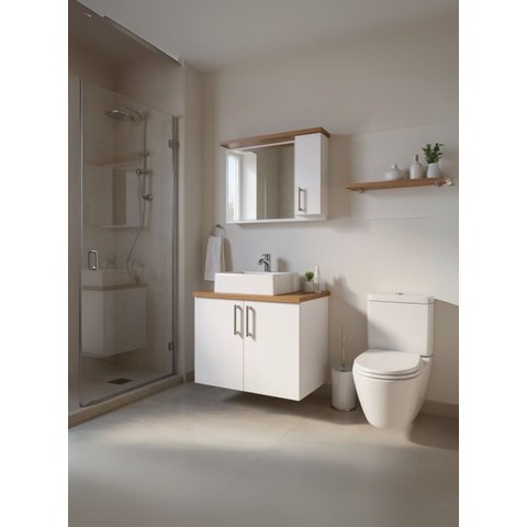 Gabinete para Banheiro com Cuba e Espelheira 80cm MDF Freijo com Branco Paris - On Móveis