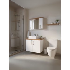 Gabinete para Banheiro com Cuba e Espelheira 80cm Mdf Freijo com Branco Paris - On Móveis