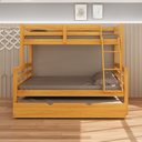 Ver imagem 2 de Treliche Casal com Cama Auxiliar de Casal Cor Mel Madeira Maciça com Grade de Proteção e Escada