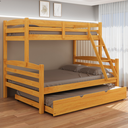 Ver imagem 1 de Treliche Casal com Cama Auxiliar de Casal Cor Mel Madeira Maciça com Grade de Proteção e Escada