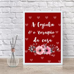 Quadro Cozinha Vermelha - Corações 33x24cm:moldura Branca - 2