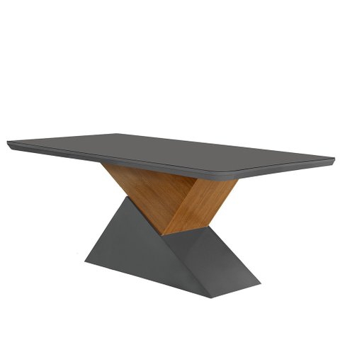 Mesa Aster 180cm Com Tampo Em MDF e Vidro Canto Copo