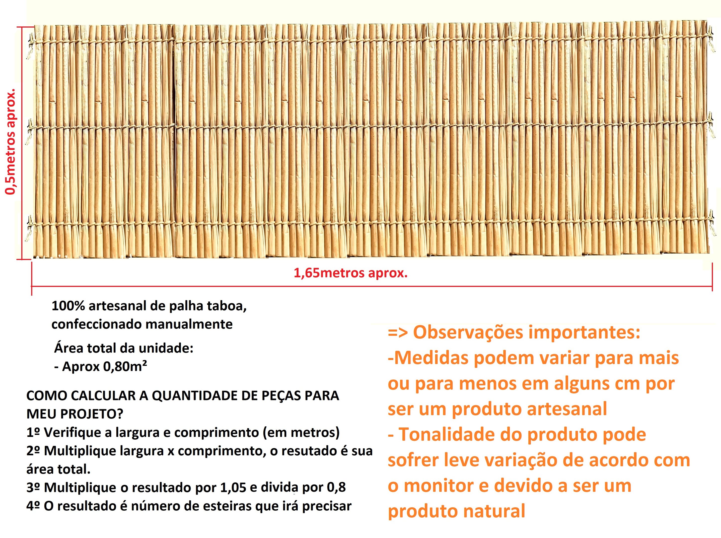 Esteira Palha Taboa 1,65x0,5m Premium Pergolado Tapete Cabeceira Decoração - 2