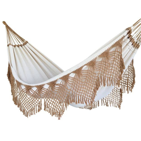 Rede de Dormir Descanso Casal Bege com Caramelo Ostra Gigante 4,20m 300kg