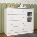 Ver imagem 1 de Cômoda Infantil 95cm 1 Porta com Vidro e 4 Gavetas Brisa Multimóveis Mp4428 Branco