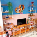 Ver imagem 2 de Sala de TV Industrial Completo Pequeno e Duas Estantes Torre Slim Carvalho e Branco