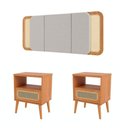 Ver imagem 1 de Kit Cabeceira Painel Queen Tela Natural Parede MDF Tecido Linho Cinza Freijó Dalla Costa Móveis