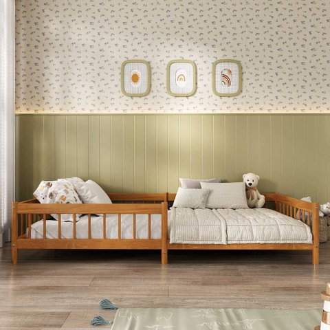 Cama Montessori Reforçada Infantil 90x190cm Madeira com Estrado Cor Mel Dudy