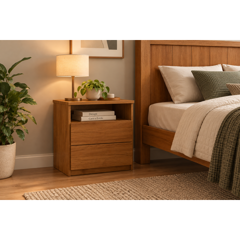 Mesa de Cabeceira Urbano 100% em MDF 2 Gavetas Cor Cedro