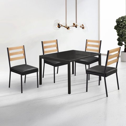 Conjunto para Sala de Jantar com 4 Cadeiras Londres Preto/Fosco/Marmorizado