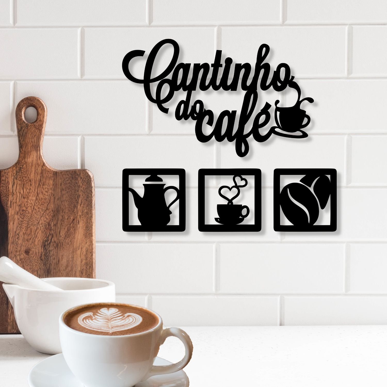 Painel Decorativo Cantinho Do Café Com Quadros Mdf Aplique - 2