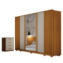 Ver imagem 1 de Guarda Roupa Casal Evo 6 Portas Com Espelho Cinamomo e Off-White com Cômoda Rubi 4 Gavetas Cinamomo
