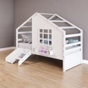 Ver imagem 1 de Cama Casinha com Janela com Escada/escorregador Madeira Maciça Branco Housin