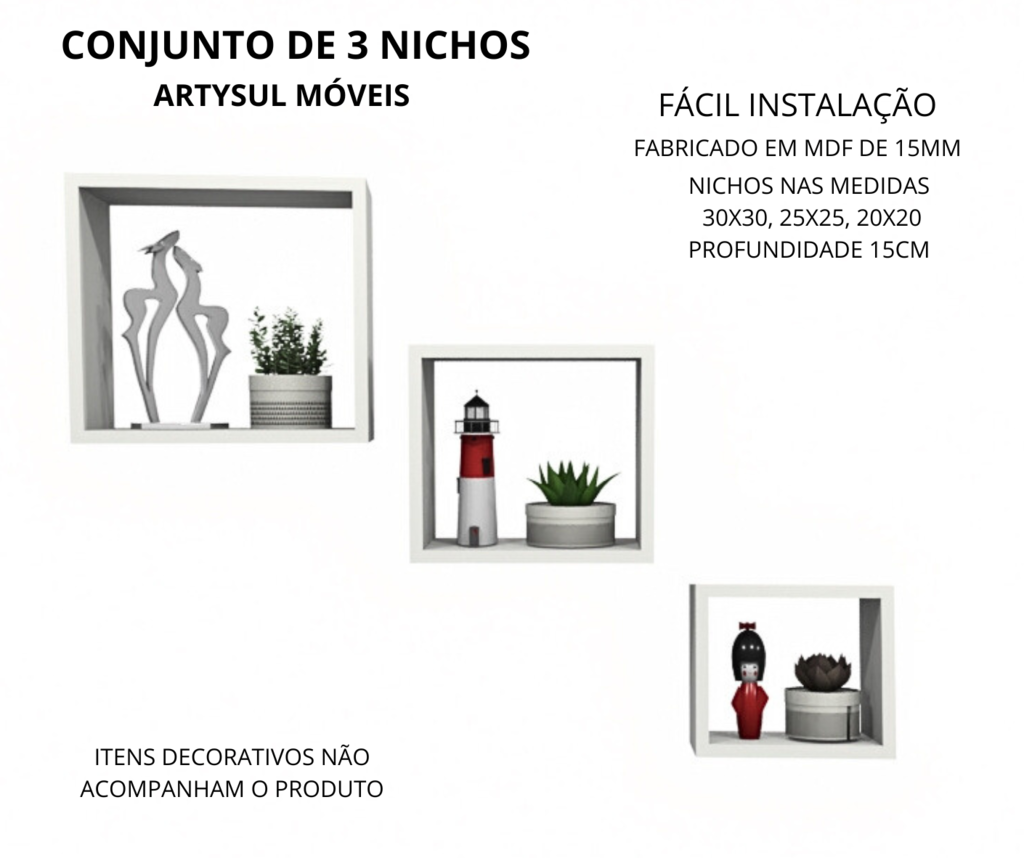 Kit de 3 Nichos Decorativos na Cor Branco - 2