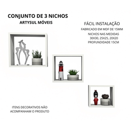 Kit de 3 Nichos Decorativos na Cor Branco - 2