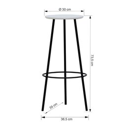 Banco Alto Tripé Metal Assento Madeira Preto/Branco - 2