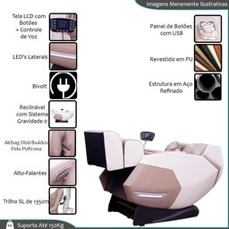 Poltrona de Massagem Elétrica 3d Marley Reclinação Gravidade Zero Tela Lcd Pu Bege G94 - Laura Lar - 3