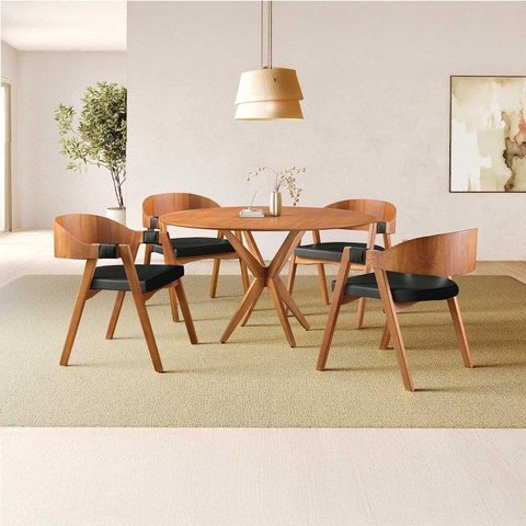 Conjunto de Mesa Redonda 120 cm com 4 Cadeiras Luna Marrom/Preto Yescasa