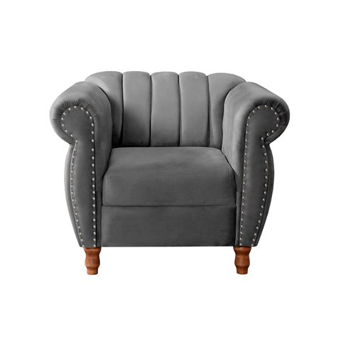 Poltrona Realeza Chesterfield Cadeira Vintage Decoração Retrô - Suede Cinza