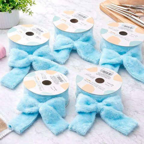 Rolo Fita Pelúciada Aramada Azul Páscoa 6,3cm 2,7m Kit 6pçs