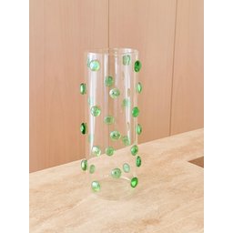 Vaso Vidro Incolor  Decorado  com Gemas de Vidro na cor Verde 25 cm de  Altura x 10 cm - 1