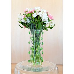 Vaso Vidro Incolor  Decorado  com Gemas de Vidro na cor Verde 25 cm de  Altura x 10 cm - 2