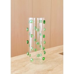 Vaso Vidro Incolor  Decorado  com Gemas de Vidro na cor Verde 25 cm de  Altura x 10 cm - 3
