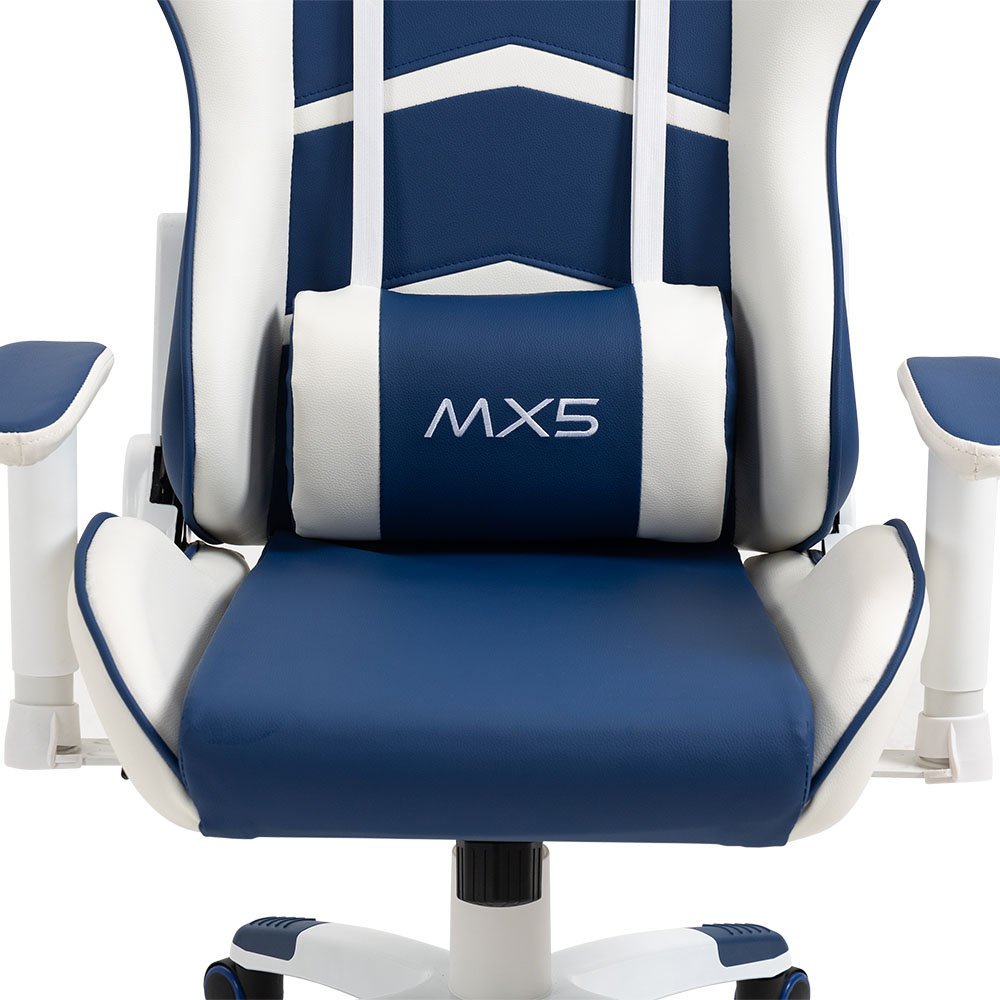 Cadeira de Escritório Branca e Azul Marinho Gamer Mx5 Ergonômica Estofado em Material Sintético - 4