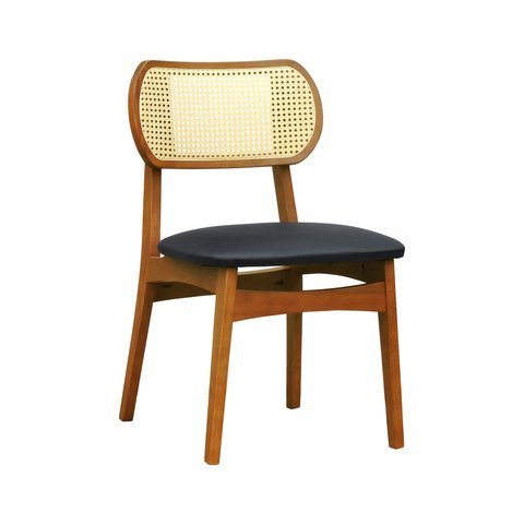 Cadeira Organik Encosto Anatômico Telinha Rattan Natural - Amêndoa - Corano Preto