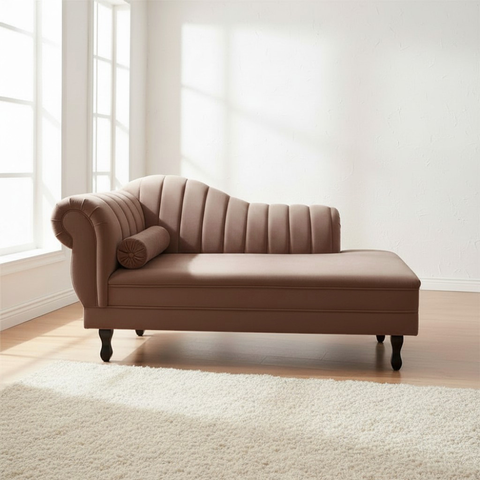 Recamier Decorativo Divã Amsterdã 147cm Lado Direito Couro Marrom
