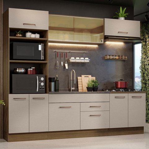 Armário de Cozinha Completa 270cm Rustic/crema Agata Madesa 03