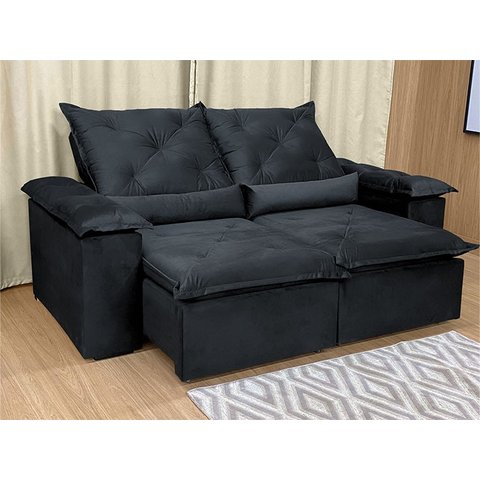 Sofá Retrátil Reclinável 2,30 m Preto 204 Athenas