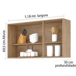 Balcão para Pia de 2,00 Mt Maceió e Aéreo Modulado 5 Portas Amendoa Off White Puxador Aluminio - 7