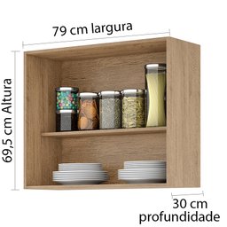 Balcão para Pia de 2,00 Mt Maceió e Aéreo Modulado 5 Portas Amendoa Off White Puxador Aluminio - 6