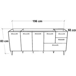 Balcão para Pia de 2,00 Mt Maceió e Aéreo Modulado 5 Portas Amendoa Off White Puxador Aluminio - 8