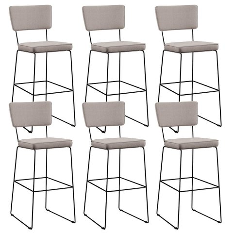 Kit 6 Banquetas Alta para Cozinha Sala de Jantar Base em Aço Fixa Allana L02 Linho Bege - Lyam